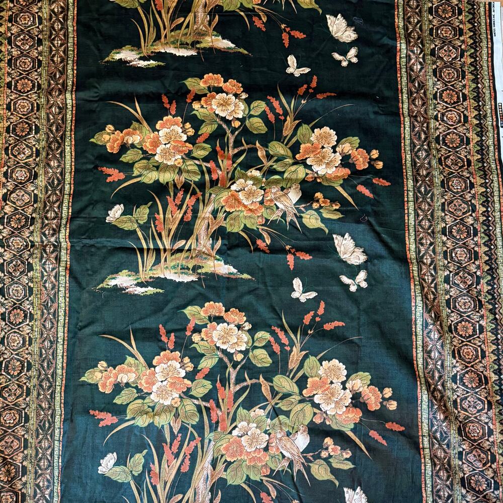 Printed floral upholstery yardage fuschia emerald dark green print
